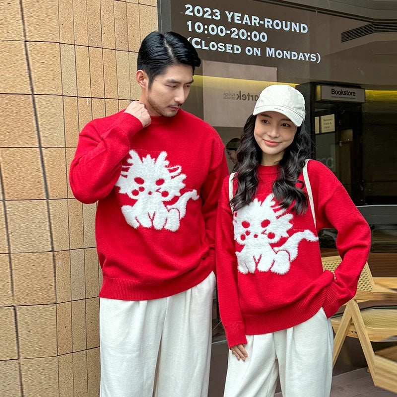 2024 Winter 1-10 Years Kid Girls Boys Mother/Father S M L XL XXL Adults Family Matching Outfits Red Chinese New Year Sweater