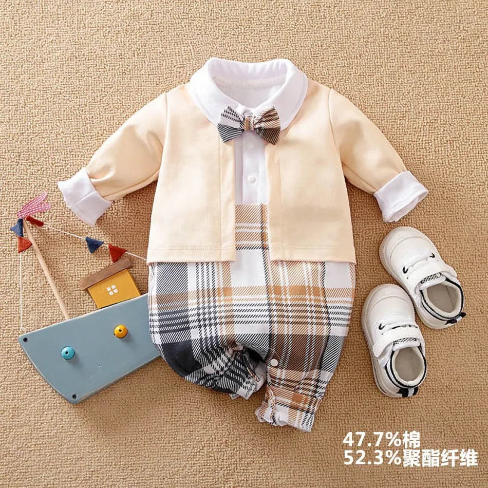 Newborn Formal Suit Baby Boy Clothes Bow Tie Tuxedo Jumpsuit