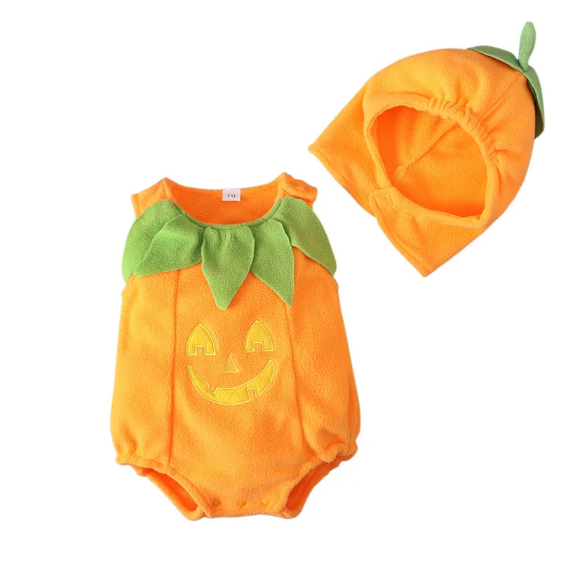 Halloween Romper+Hat Baby Girl Bodysuit Pumpkin Style Cosplay Costume