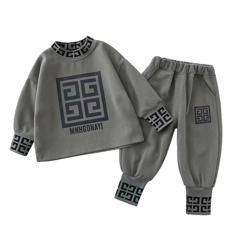 Boys Sweatshirt Suit Spring Autumn New Children's Fashion Printed Long Sleeve Tops Casual Pants 2 Pcs Infant Sports Clothes 1-8Y