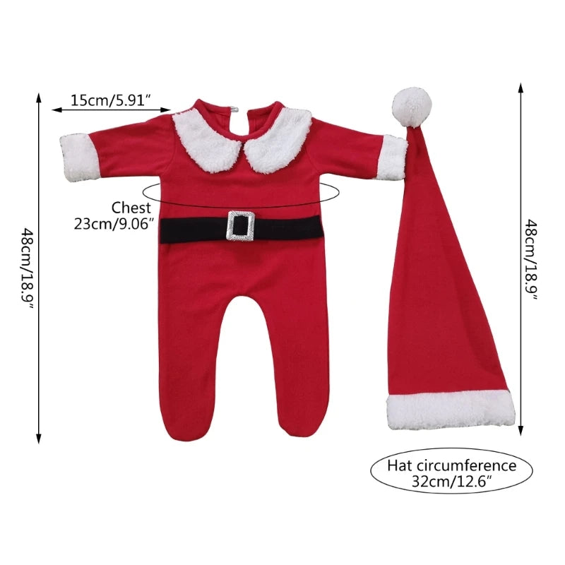 Newborn Photo Props Santa Clause Hat Footed Romper Pants Posing Props Baby Photography Bodysuit Infant Christmas Costume