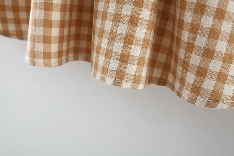 Newborn baby girls clothes Embroidered floral pleated plaid dress