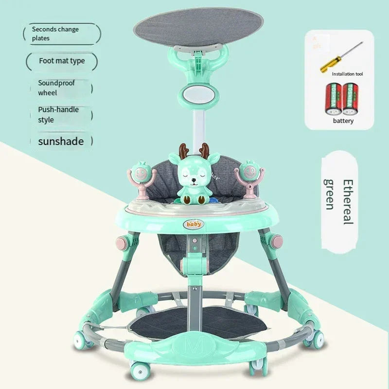 Baby Walker Anti-O-leg Multi-functional Anti-rollover Folding Trolley Boys Girls Can Sit Push 6-18 Months Baby To Learn To Drive