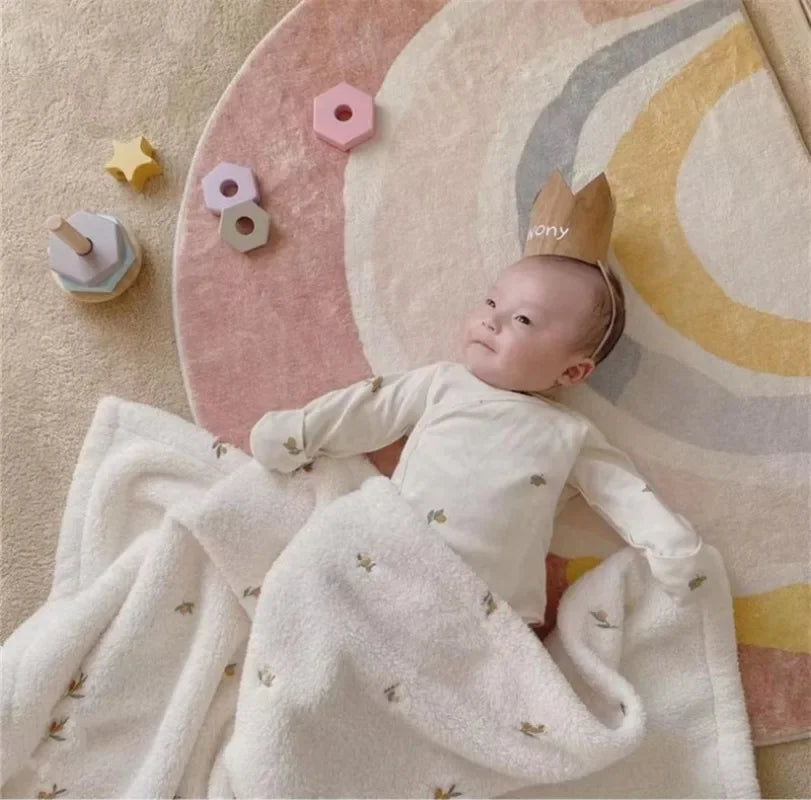New Baby Soft Fleece Blanket Cartoon Bear Embroidery Infant Bedding Quilt Blanket Newborn Baby Sleeping Swaddle Stroller Blanket