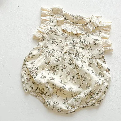 Newborn Baby Girls Jumpsuit Flying Sleeve Cotton Bodysuits