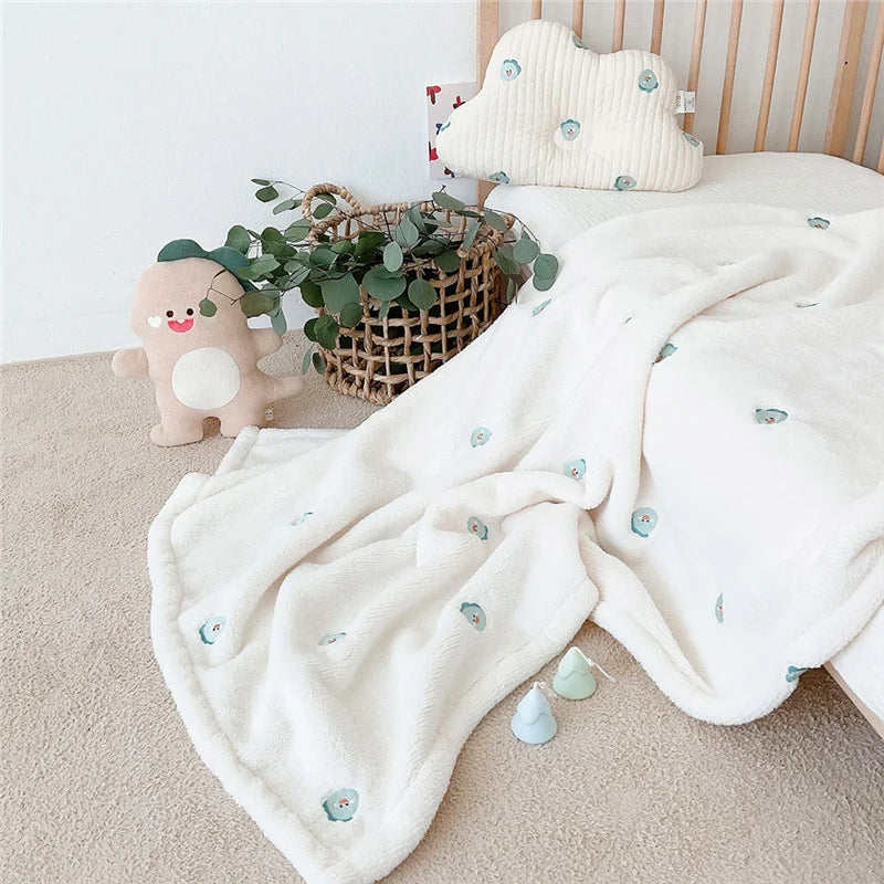 Baby Embroidered Double-sided Thinkened Flannel Warm Blanket