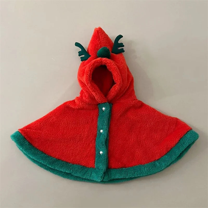 Christmas Winter Baby Boys Girls Cloak Coat Thick Baby Cloaks Red/Green Festival Clothing Cartoon Deer Horn Hooded Windproof
