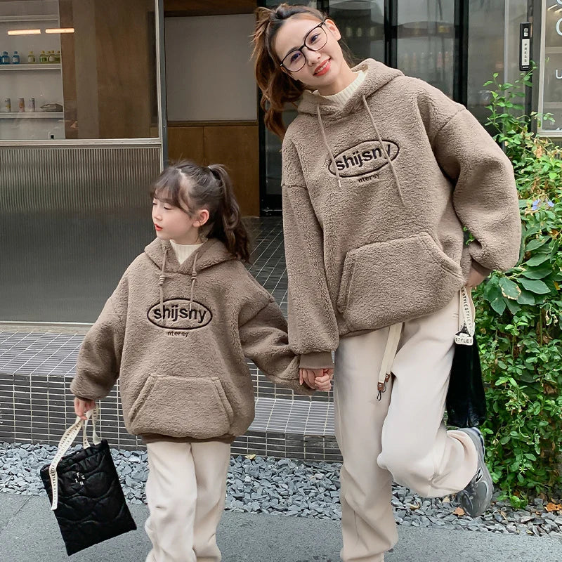 Winter Autumn Family Sweatshirt Mother And Daughter Clothes Hoodie Mommy And Me Outfit family look Korean Kids Hooded Tops Warm