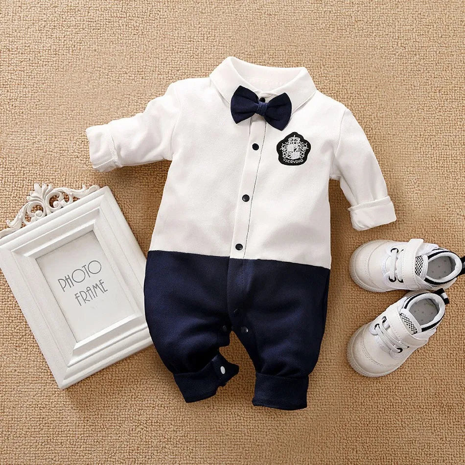Newborn Formal Suit Baby Boy Clothes Bow Tie Tuxedo Jumpsuit