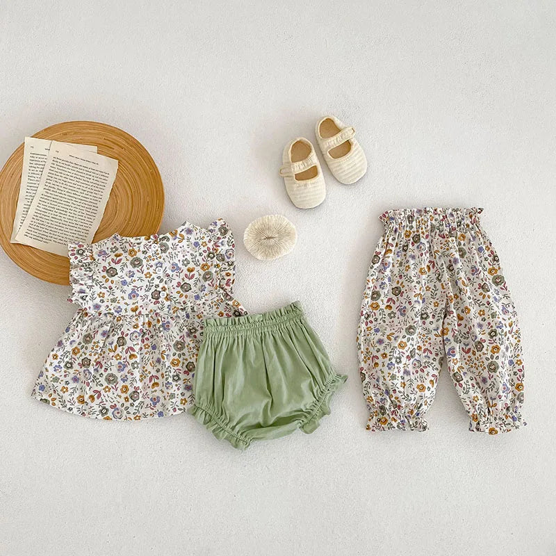 Toddler Baby Floral Suit Infant Short Sleeves Top+Bread Shorts 2pcs