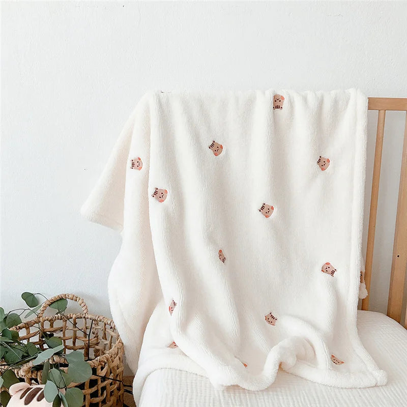 Baby Embroidered Double-sided Thinkened Flannel Warm Blanket