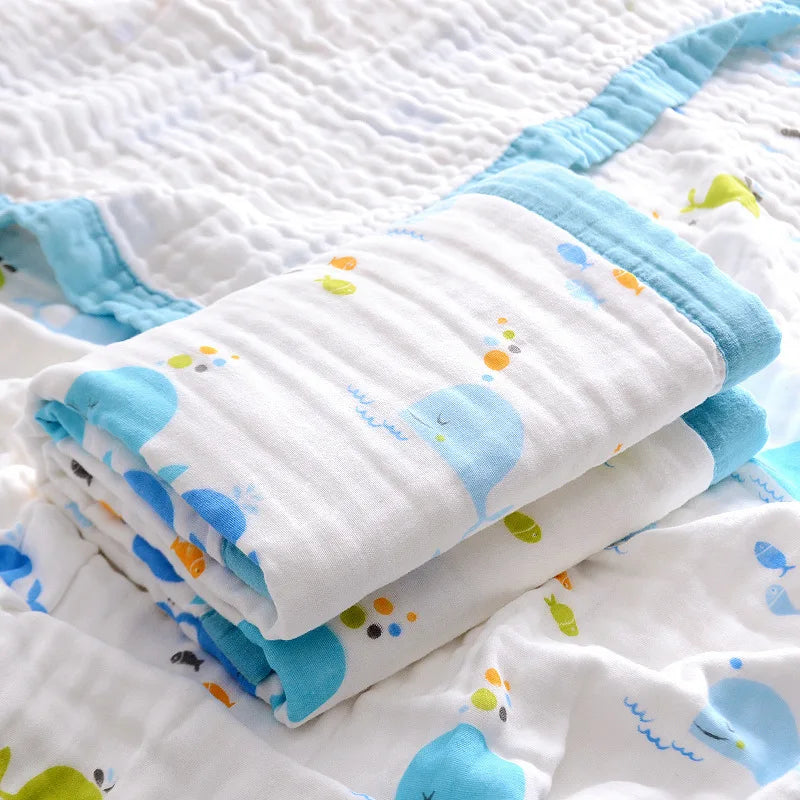 Baby Cute Cartoon Blanket 100% Cotton Spring Summer Newborn 6-layer Gauze Soft Absorbent Bath Tower Swaddle Blanket Shower Wipes