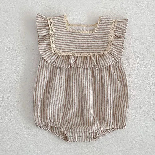 Newborn Baby Girls Jumpsuit Flying Sleeve Cotton Bodysuits