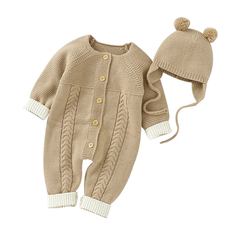 Baby Rompers Long Sleeve Infant Boys Girls Jumpsuits Clothes Autumn Solid Knitted Newborn Toddler Kids Overalls One Piece 0-18M