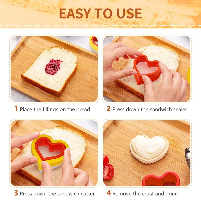 Sandwich Cutter And Sealer Set For Children Kids DIY Making Cookies Mold Pancake Maker Embosser Food Molds Kitchen Baking Tools
