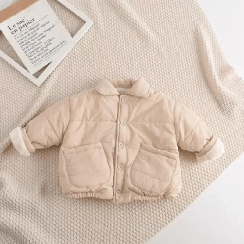 Baby Girl Boy Fleece Inside Jacket Winter Toddler Child Thick Coat Cotton Padded Single Breasted Outwear Baby Clothes 12M-5Y