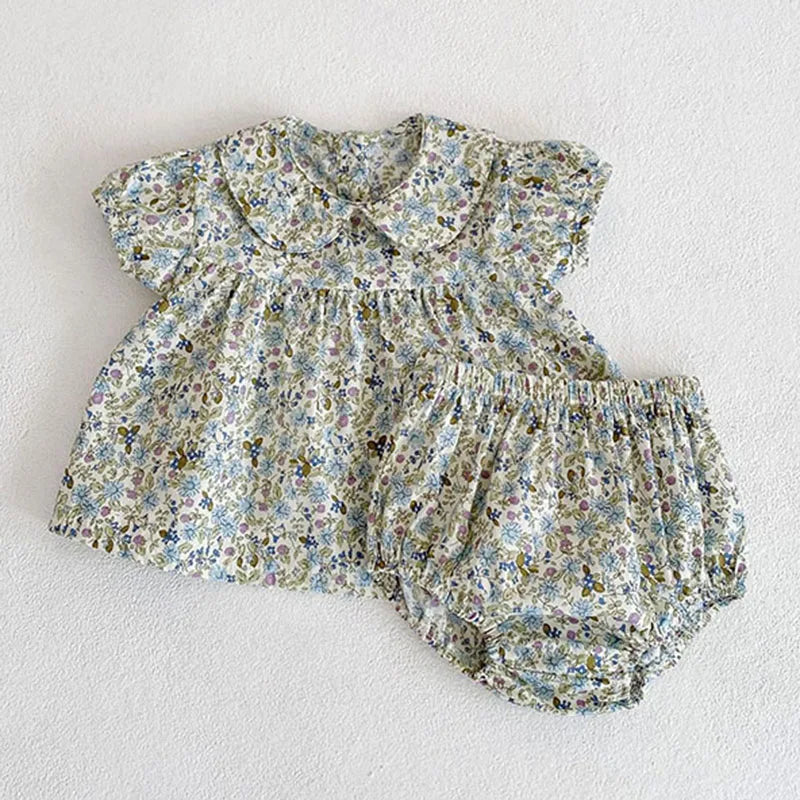 Toddler Baby Floral Suit Infant Short Sleeves Top+Bread Shorts 2pcs