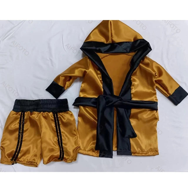 Baby Boxer Red Robe And Pants Set Sanda Free Fight Boxing Glove Shorts For Newborn Photography Props  Accessories Infant Photo