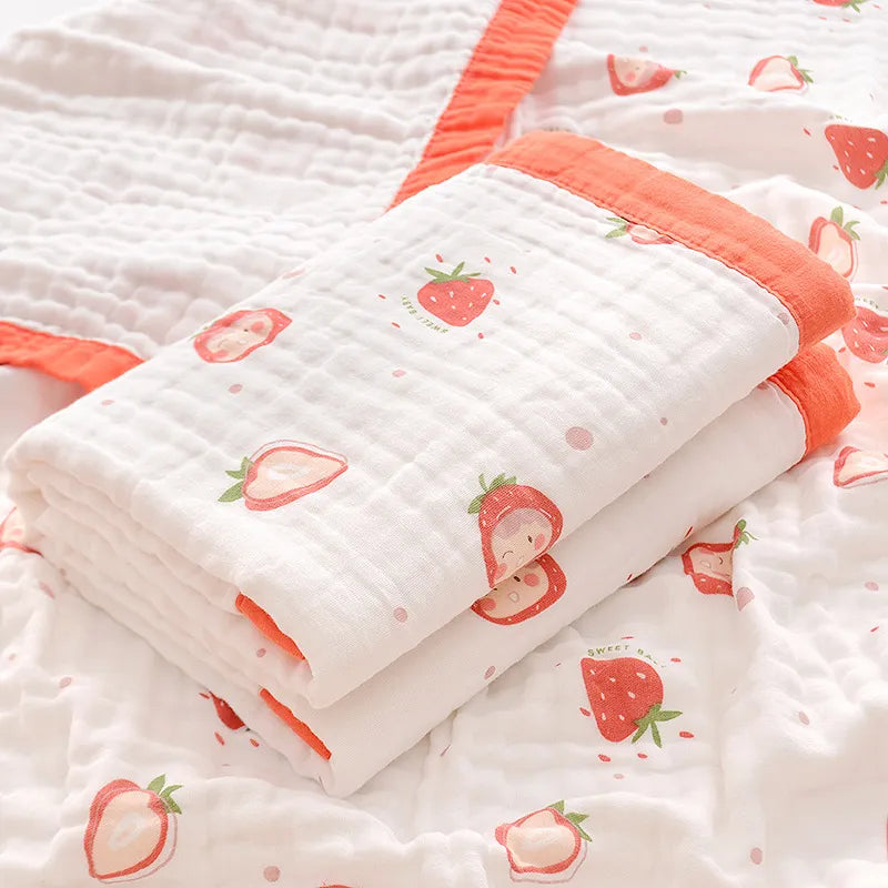 Baby Cute Cartoon Blanket 100% Cotton Spring Summer Newborn 6-layer Gauze Soft Absorbent Bath Tower Swaddle Blanket Shower Wipes