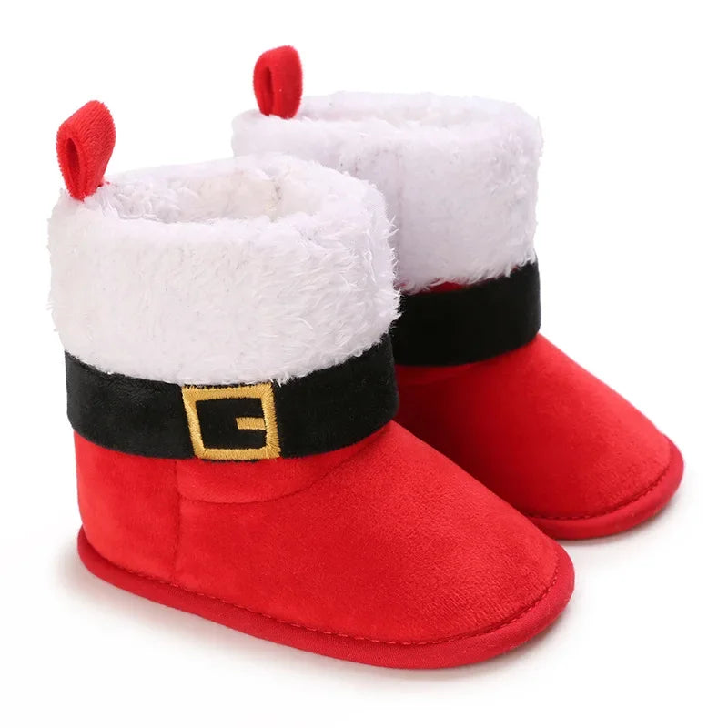 Baby Christmas Cotton Boots Soft Soled Warm Snow Boots Indoor Non-slip Baby Girl Boy Shoes Slip on First Walkers Red Ankle Boots