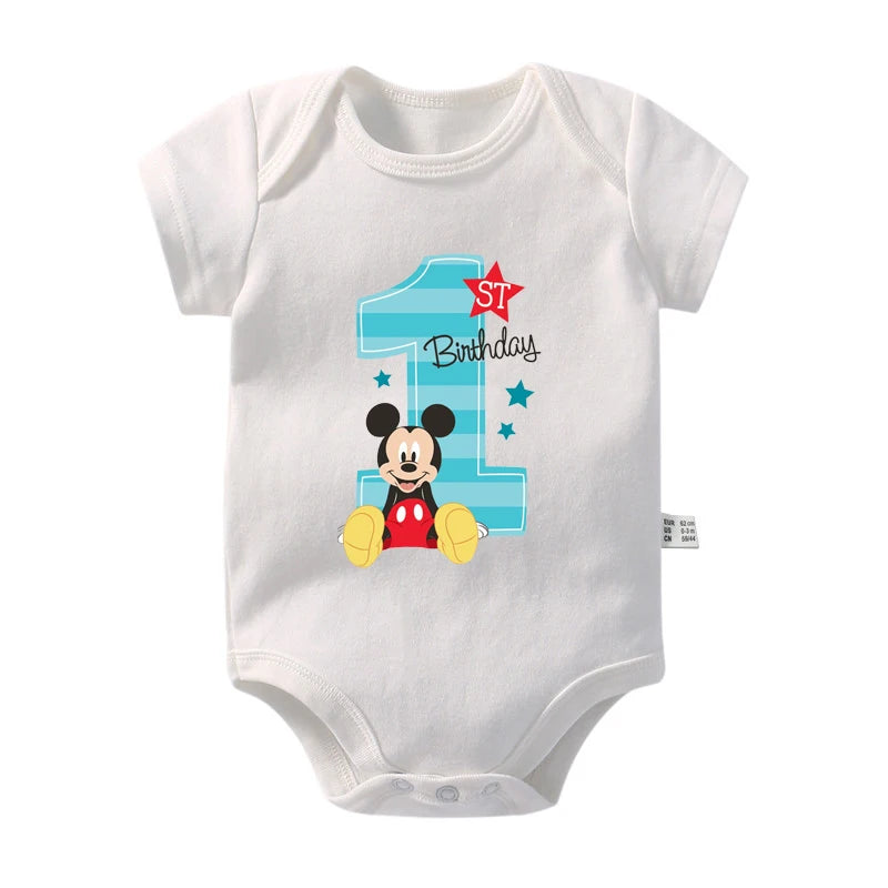 My 1st Birthday Mickey Mouse Cotton Baby Bodysuits
