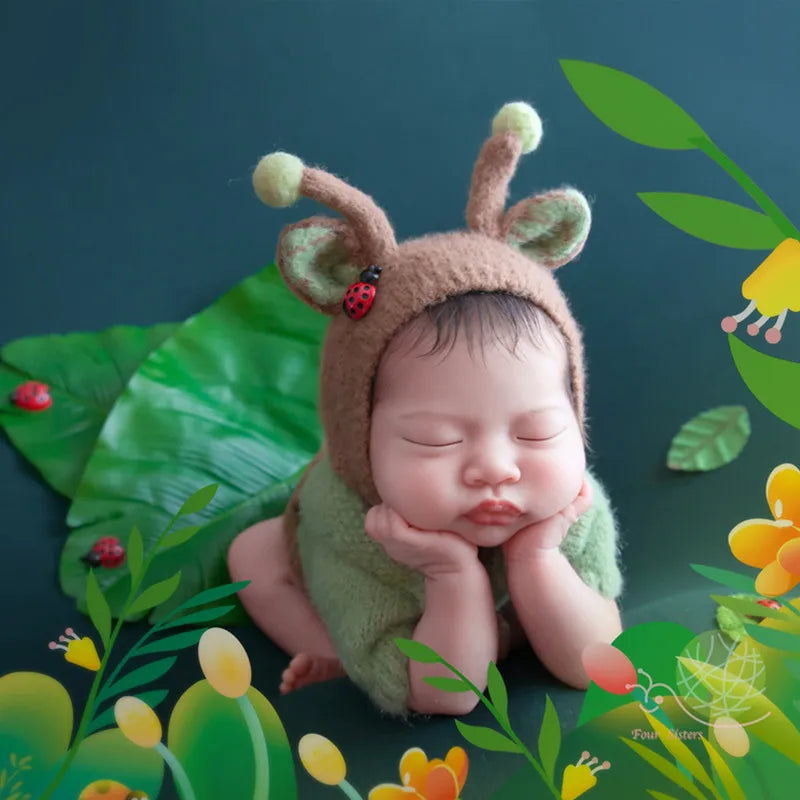 Newborn Photography Clothing Knit Hat+Top+Suspenders set
