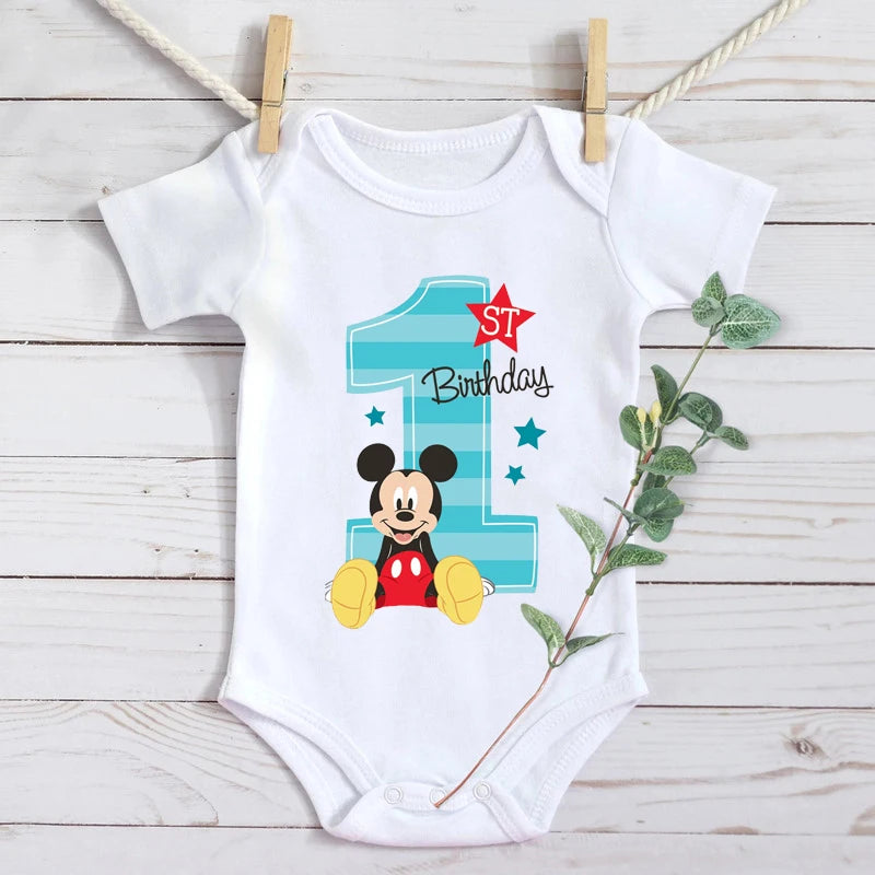 My 1st Birthday Mickey Mouse Cotton Baby Bodysuits