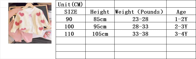 Children's Clothes Valentine's Day Baby Girl Love Cardigan Sweater Bottoming Shirt Casual Jeans Three-piece Children's Suit