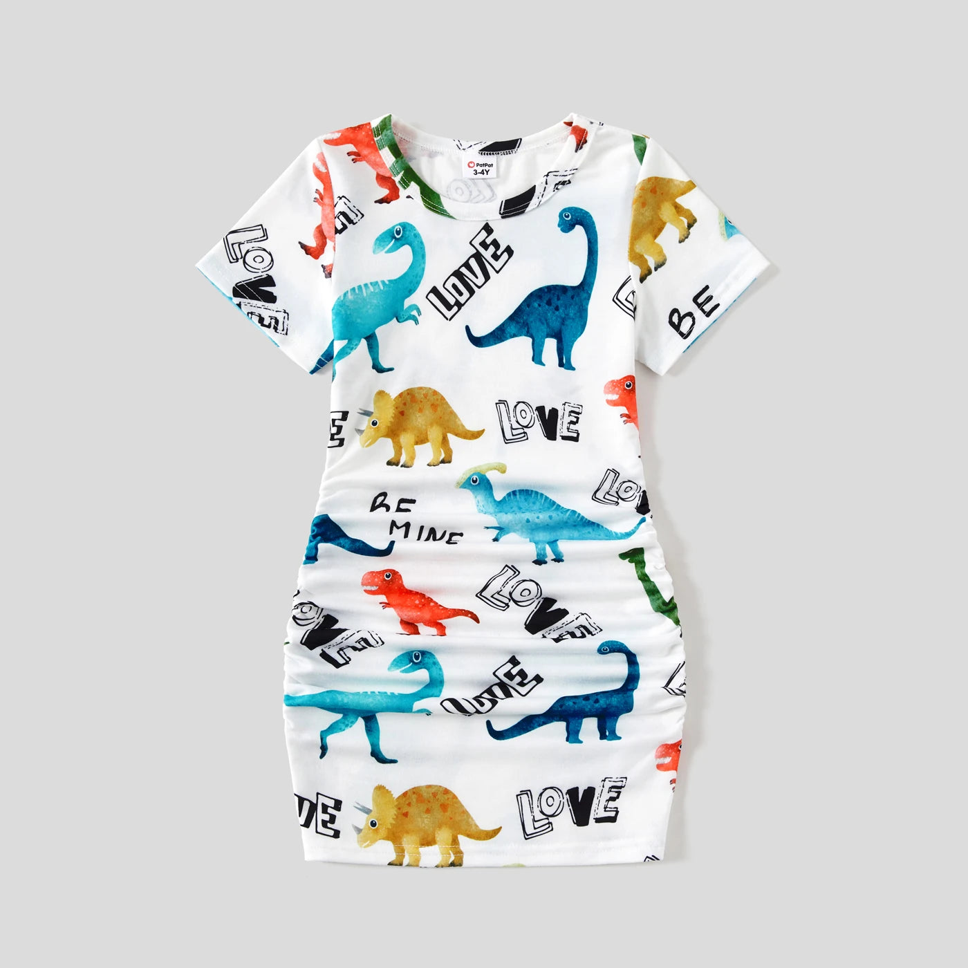 PatPat Family Matching Outfits Allover Dinosaur Print Drawstring Ruched Bodycon Dresses and Short-sleeve T-shirts Sets