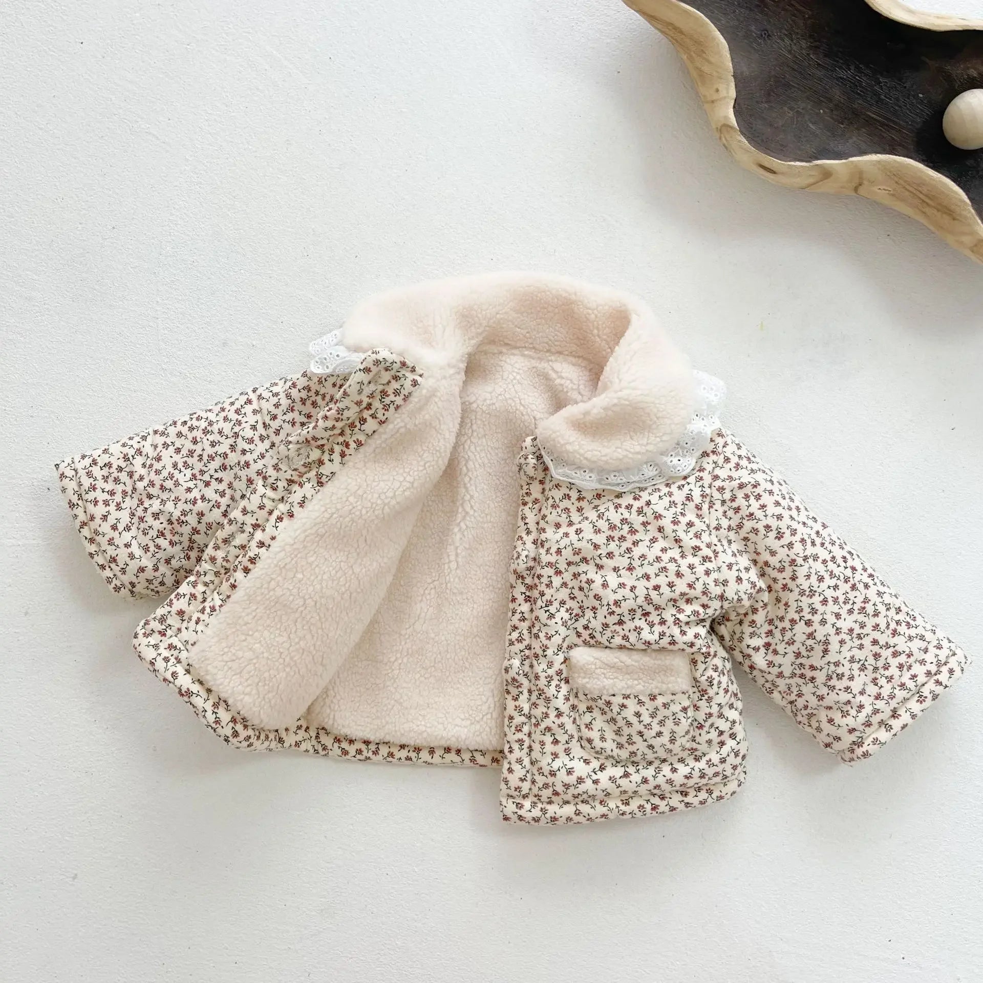 Baby Girl Winter Jacket Thick Lamb Lace Collar Cotton 0-3y