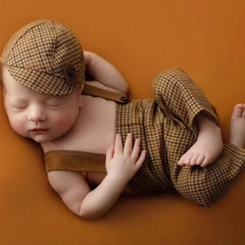 Baby Outfit  NewBorn Photography Props Gentleman Baby Overall Vintage  Photoshoot Clothing