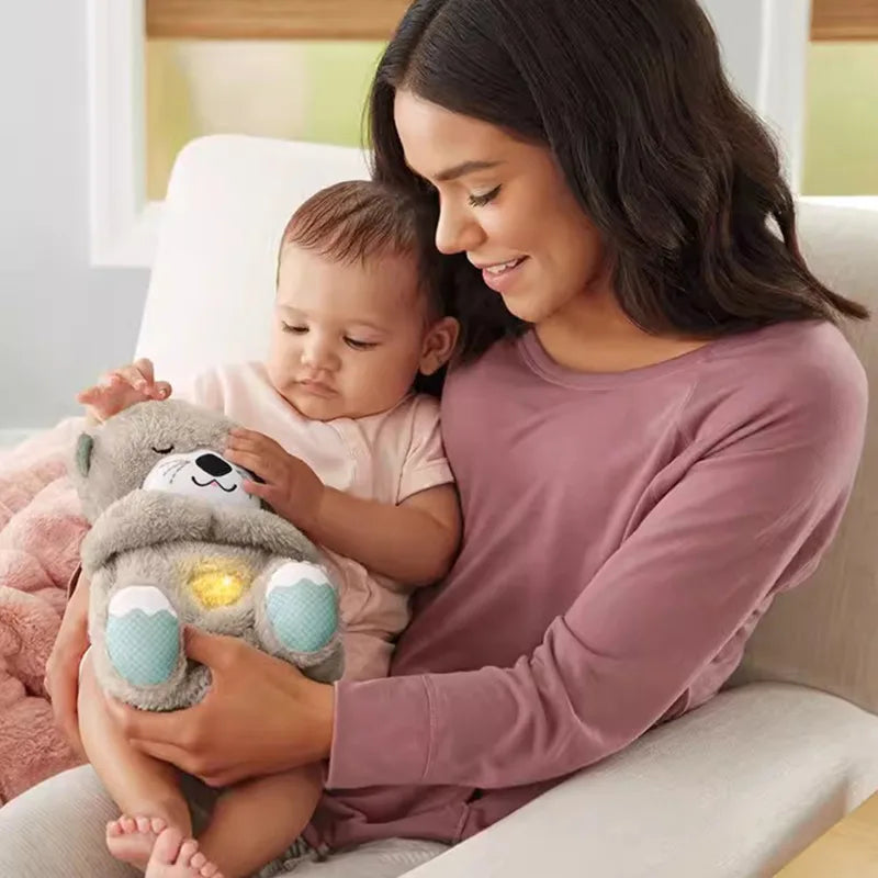 Breathing Otter Teddy Plush Toys Newborn Sensory Enlightenment Sound Light Soothing Sleeping Otter Plushie Baby Stuffed Fun Toys