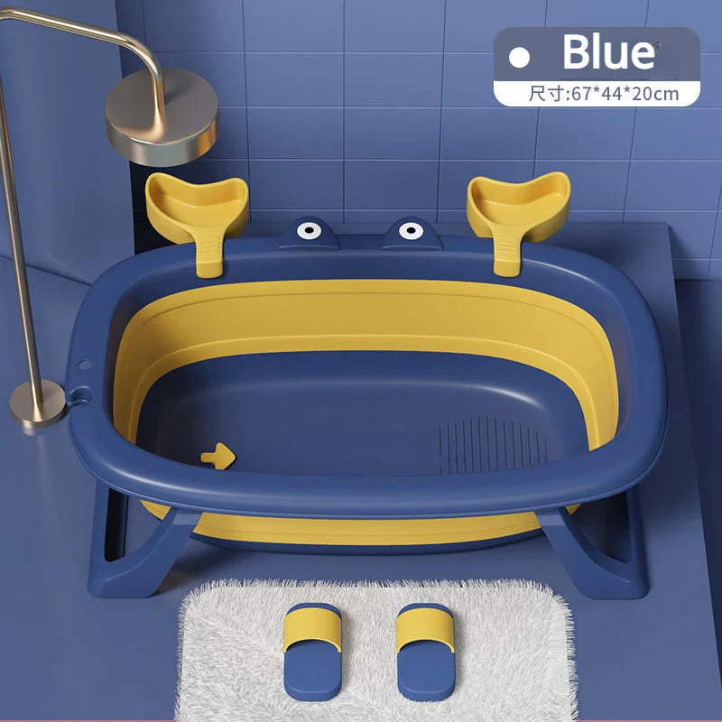 Cartoon Newborn Foldable Bathtub With Extended Anti Slip Design, Double Sided Storage Slot,Baby Bathroom Supplies Infant Bathtub