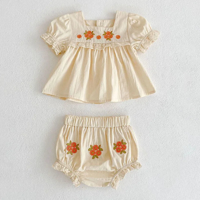 Toddler Baby Floral Suit Infant Short Sleeves Top+Bread Shorts 2pcs