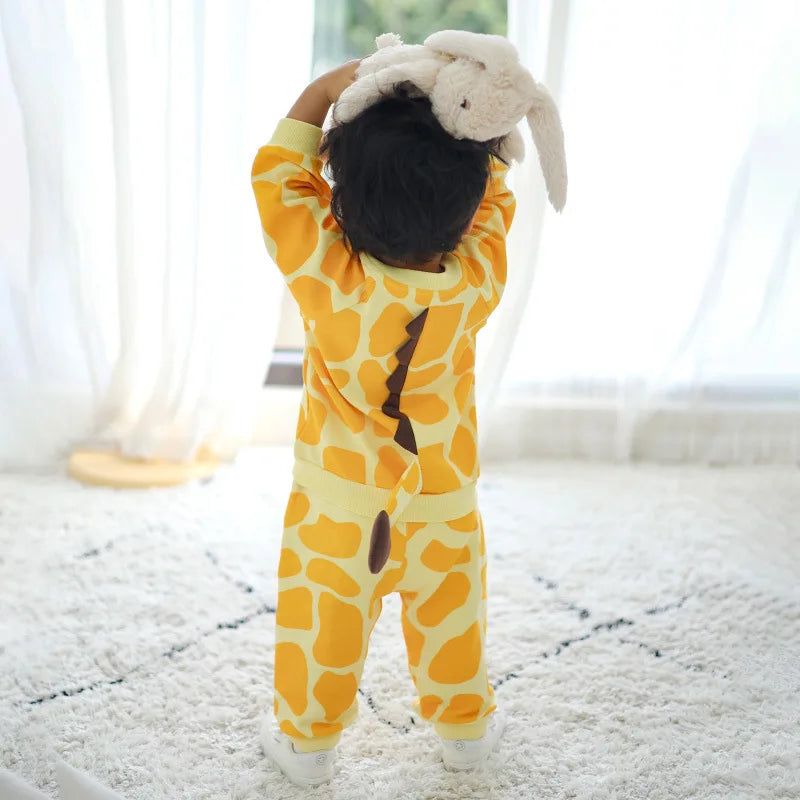 Lovely Giraffe Tops+Pants Two piece set Cotton Baby Custome