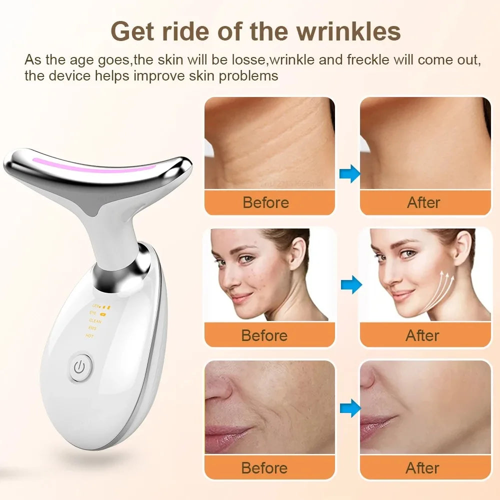 Neck Facial Massager Lifting EMS Microcurrent LED Photon Therapy Vibration Face Beautify Anti Wrinkles Tightening Skin Care Tool