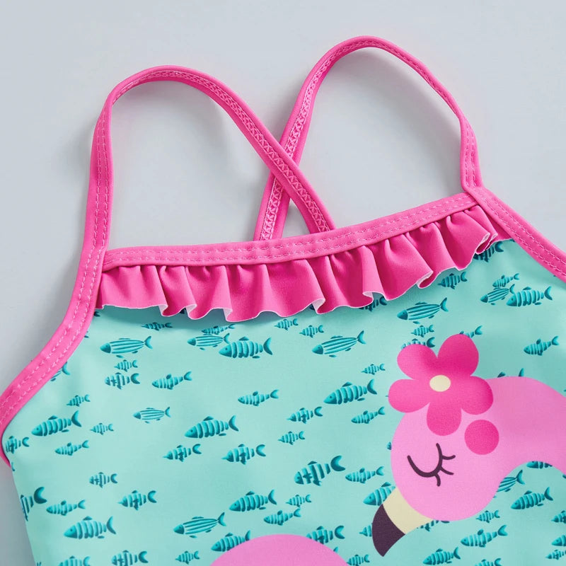 Summer Flamingo Bikinis Newborn Girls Swimsuit New Cute Girls Beachwear Bikinis Child Swimwear Sleeveless Bikini Set