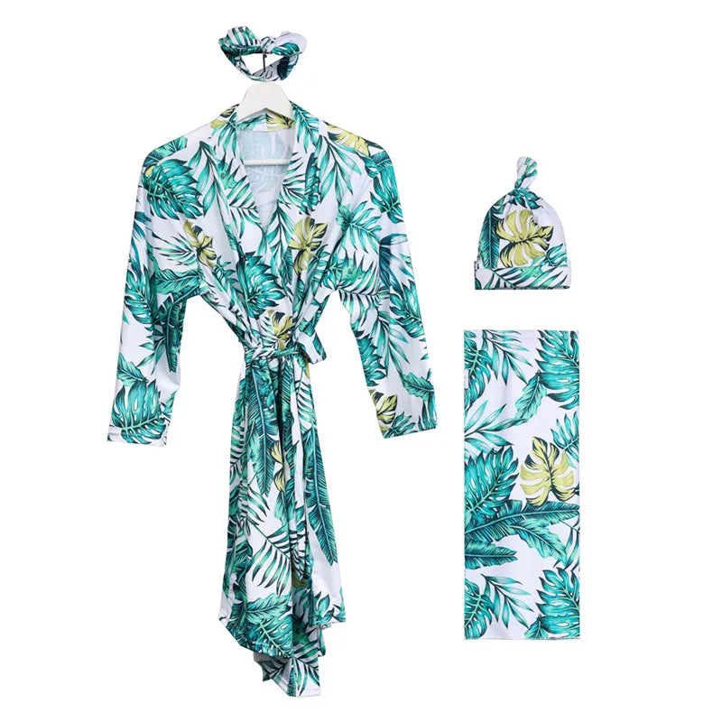Pregnant Women Nursing Nightgown Dress Sleepwear Mother-To-Be Pregnancy Pajamas Baby Swaddle Wrap Blanket Headband Hat 4Pcs Sets