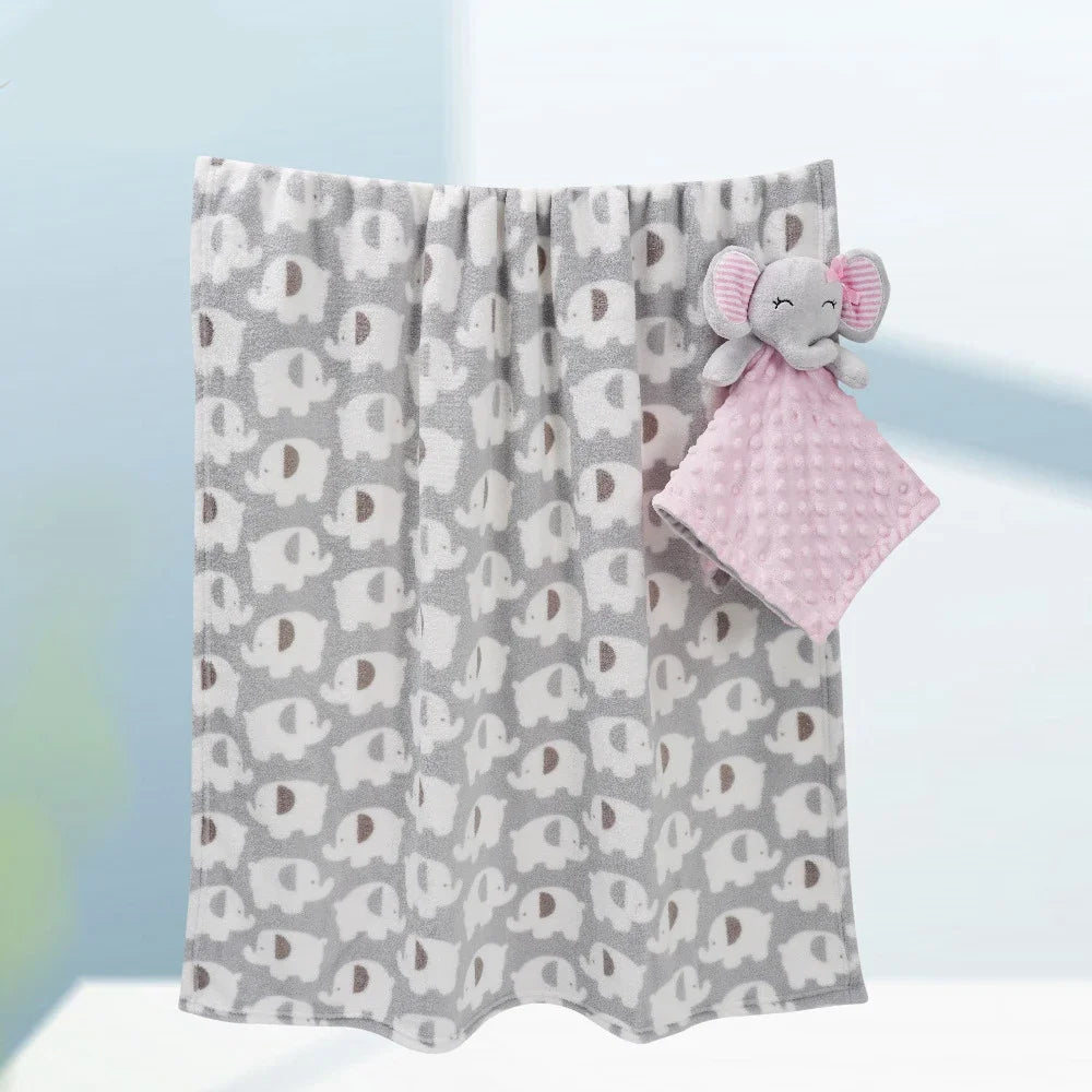 Newborn Baby Soothes Blanket High Quality Newborn Flannel Fleece Swaddle Blankets with Security Toys Sets For Infant Bedding