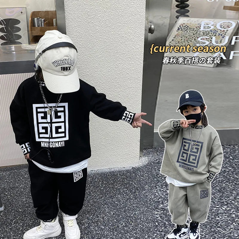 Boys Sweatshirt Suit Spring Autumn New Children's Fashion Printed Long Sleeve Tops Casual Pants 2 Pcs Infant Sports Clothes 1-8Y