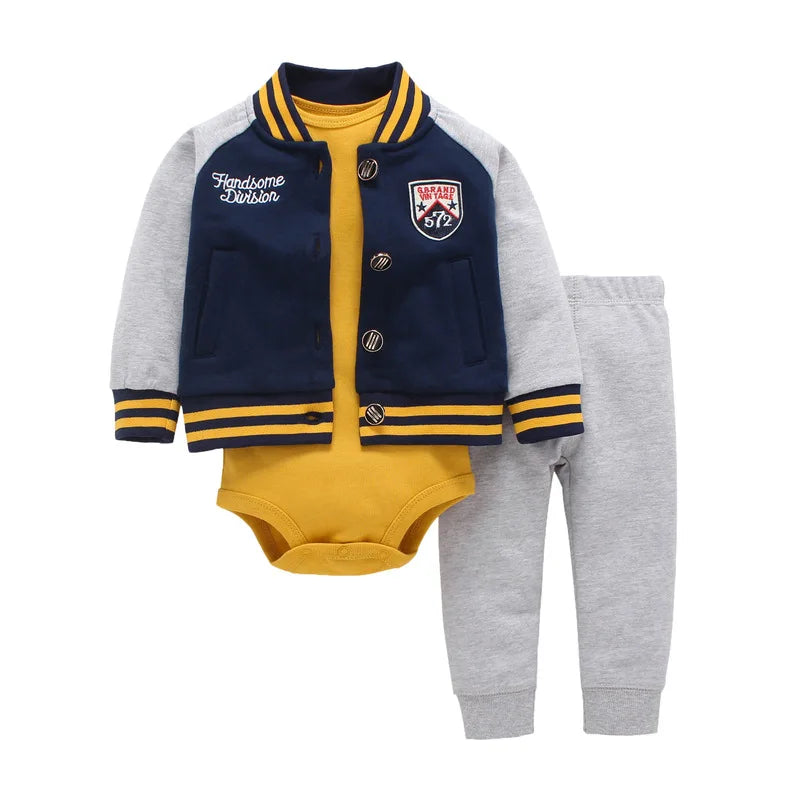 Baby Boy Girls Long Sleeve Clothes 3PC Set Hoodie  +Long Sleeve Bodysuit + Pants Outfit Toddler Boy jacket Newborn Costume 6-24M