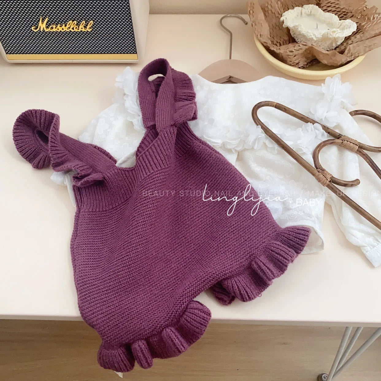 Baby Girls 2PCS Tops Knitted Suspender Pants Set Outfits