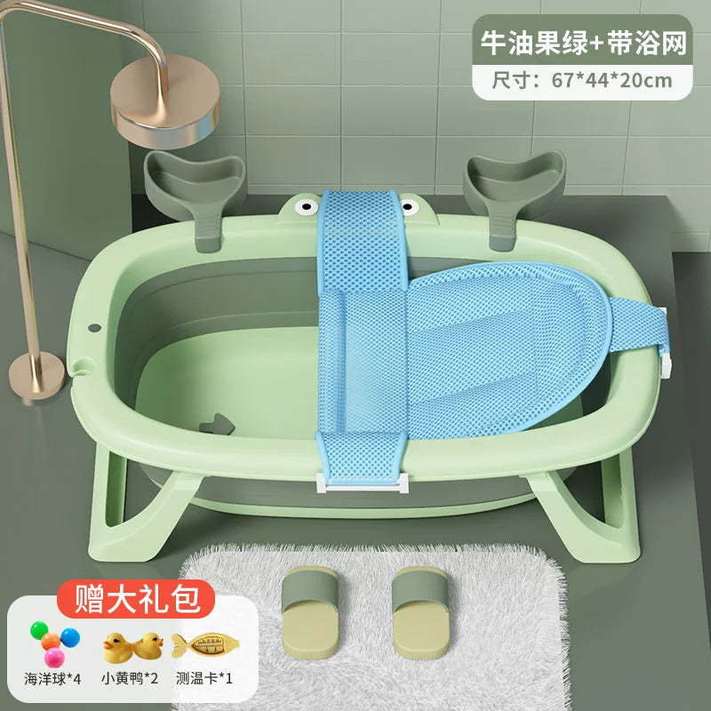 Cartoon Newborn Foldable Bathtub With Extended Anti Slip Design, Double Sided Storage Slot,Baby Bathroom Supplies Infant Bathtub