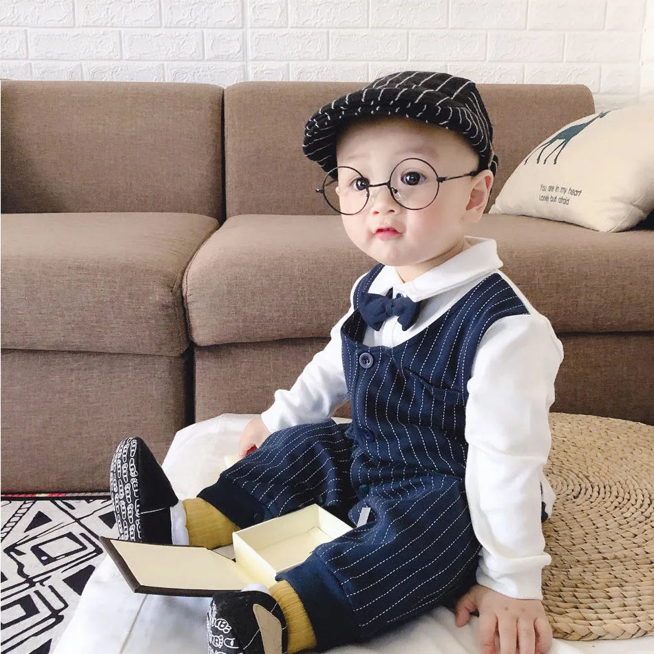 Newborn Formal Suit Baby Boy Clothes Bow Tie Tuxedo Jumpsuit