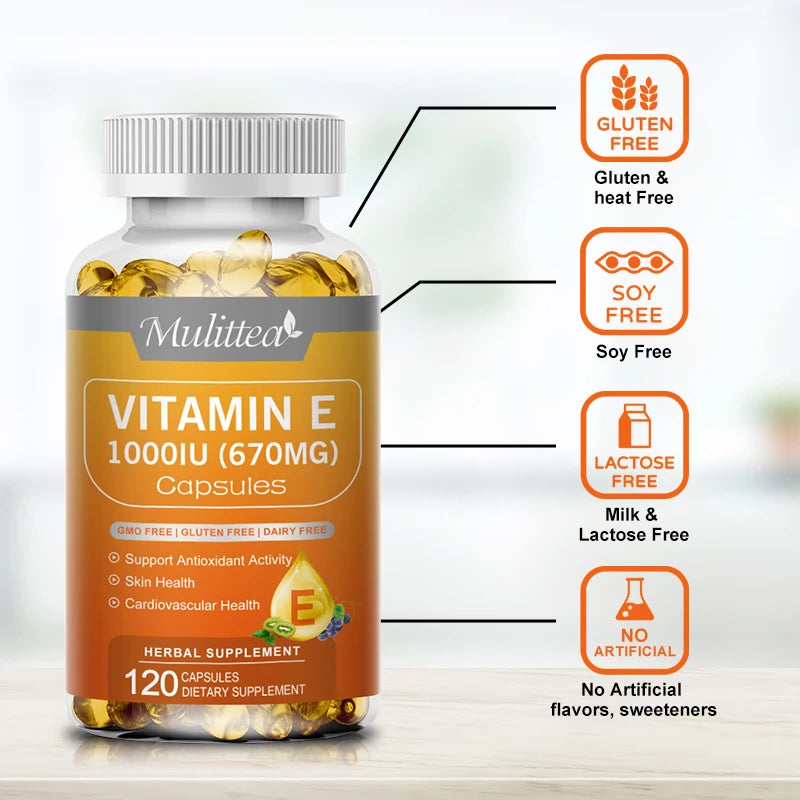 Mulitea Vitamin E Capsules | 1000 IU | 120 Soft Capsules | Non GMO and Gluten Free Supplements