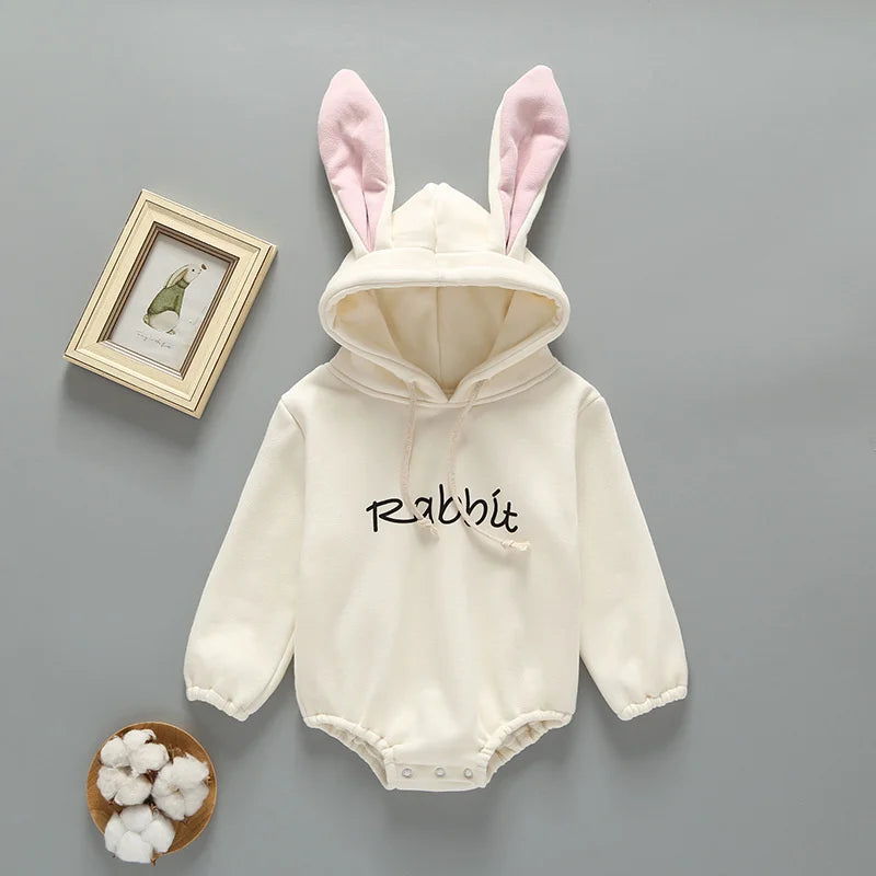 Newborn Baby Rabbit's Ears Hooded Wool Jumpsuit
