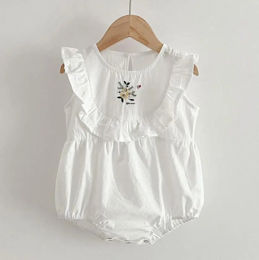 Korean Style Summer Girls Floral Jumpsuit+Hair Band 2pcs