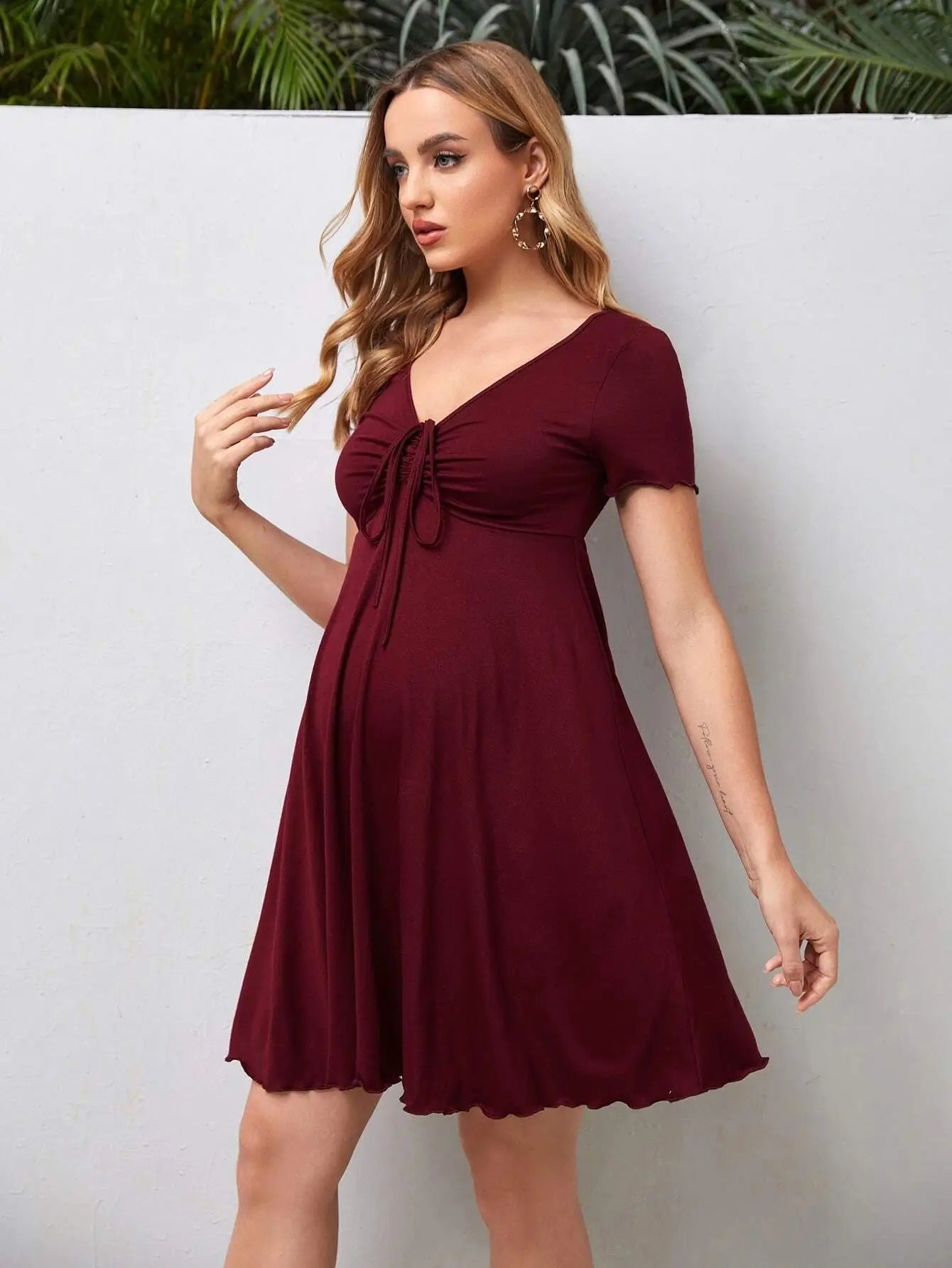 Maternity Clothes Solid Drawstring Dress
