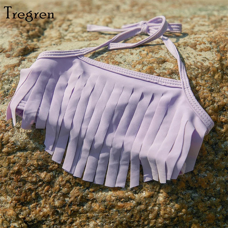 Tregren Toddler Baby Girls Swimsuit Beach Bikini Halter Tassel Fish Scale/Watermelon Print Swimwear Summer Swimming Bathing Suit