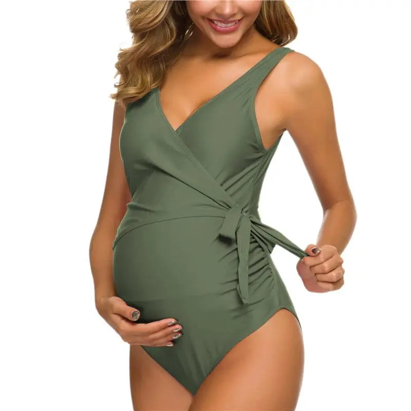 Elegant Maternity Swimsuit One Piece V Neck